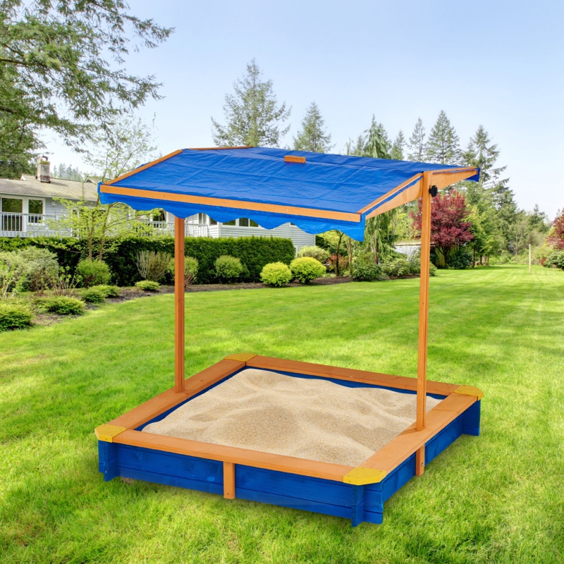 Teamson Kids Outdoor 46" x 46" Sand Box with Adjustable Canopy