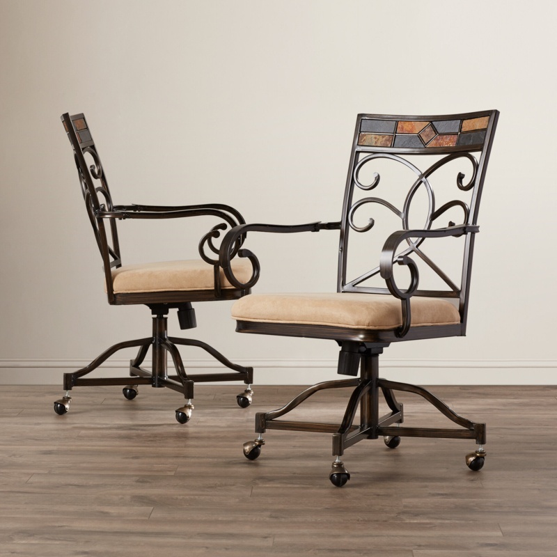 Zamudio Faux Suede Upholstered Scroll Back Arm Chair in Black and Gold