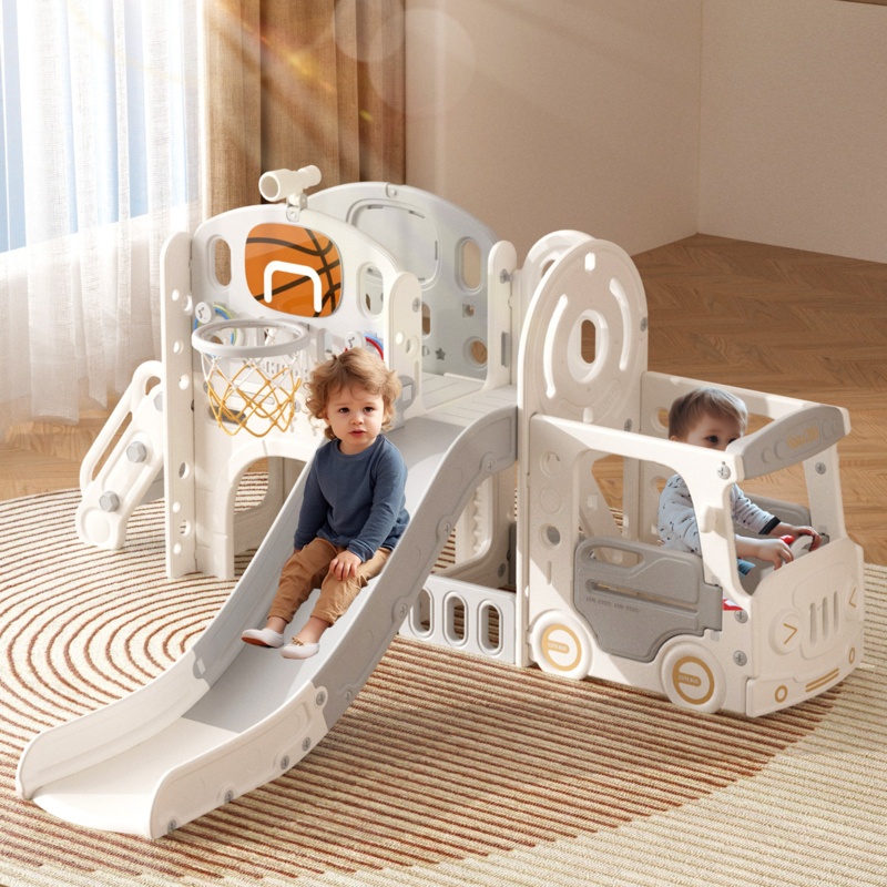 10 in 1 Kids Slide with Bus Playhouse