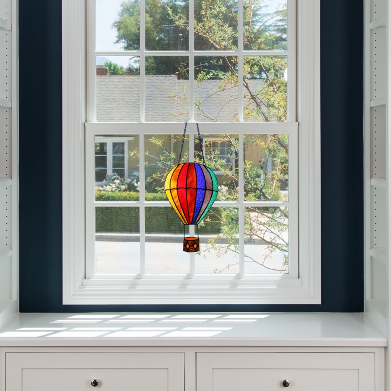 11In. H Otis Red Hot Air Balloon Stained Glass Window Panel