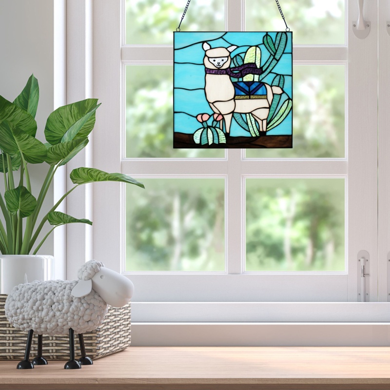 12.5”H Desert Llama Stained Glass Window Panel