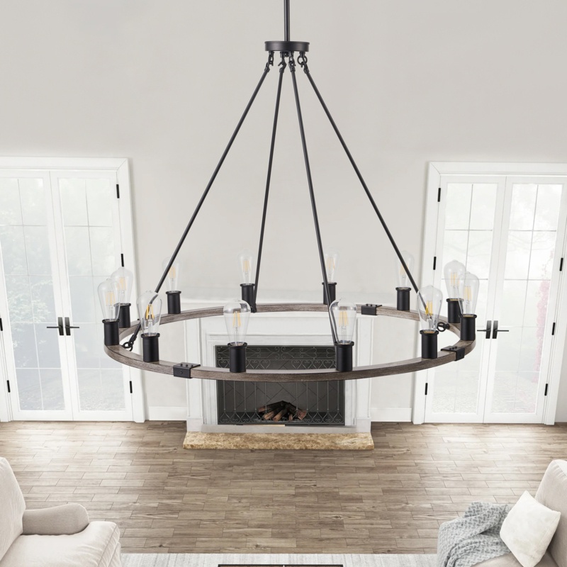12-Light Rustic Industrial Wagon Wheel Chandeliers