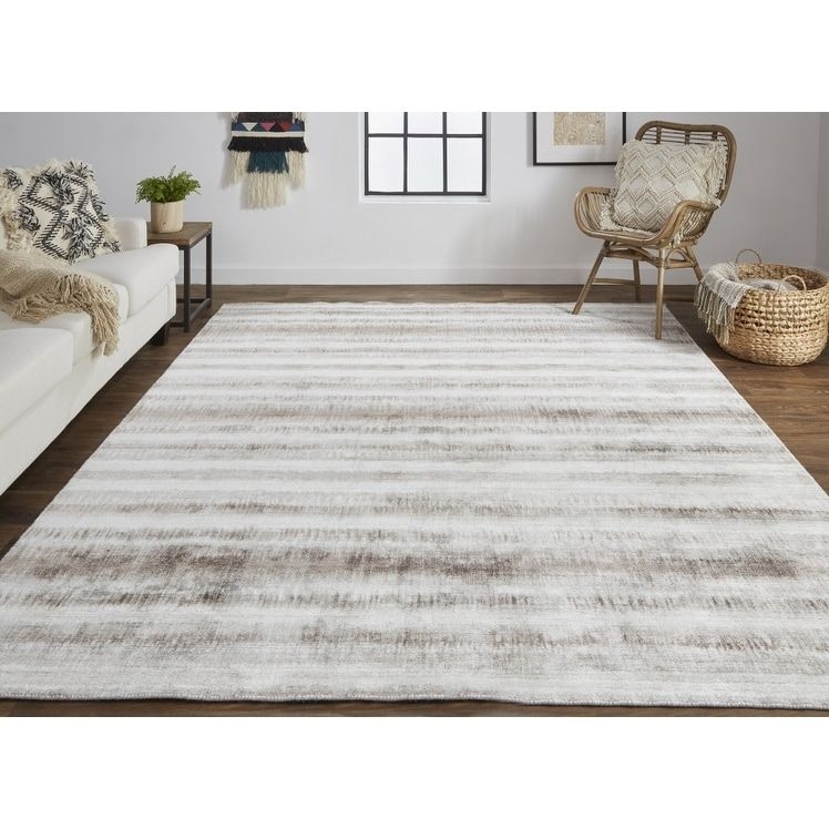 12' X 15' Tan Ivory And Brown Abstract Hand Woven Area Rug - 3'6"