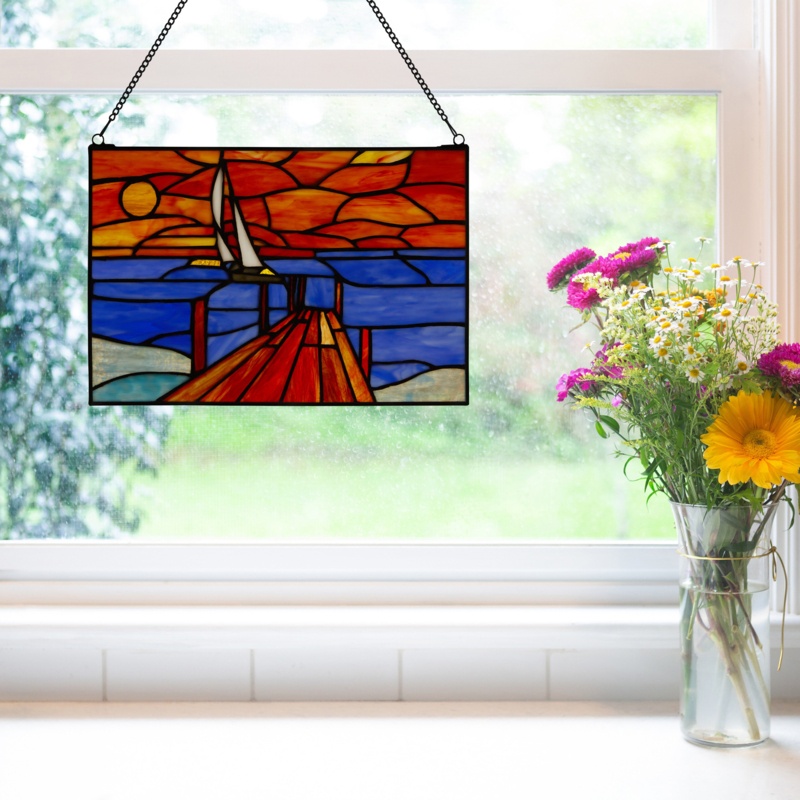 14In.L Sailboat Stained Glass Window Panel