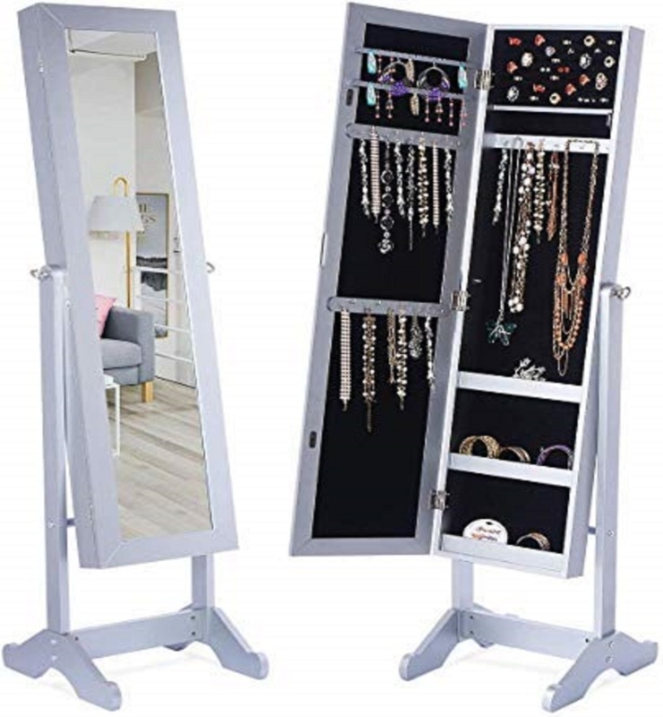 15.4'' Wide Freestanding Hand Painted Solid Wood Jewelry Armoire with Mirror