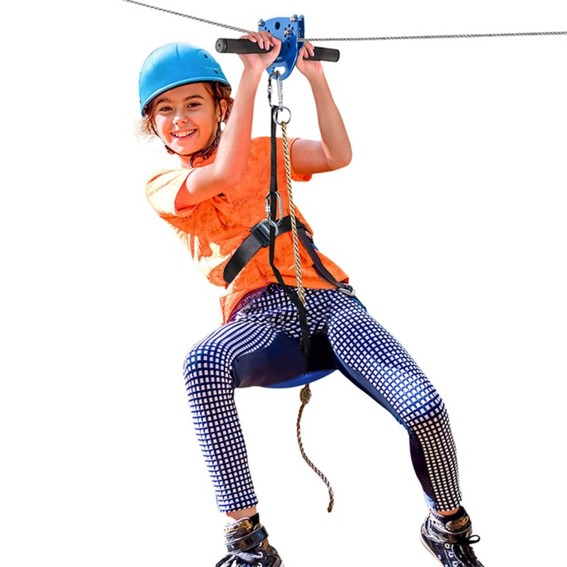 160FT Zipline for Backyard with Trolley and Handle, Strong Steel Cable
