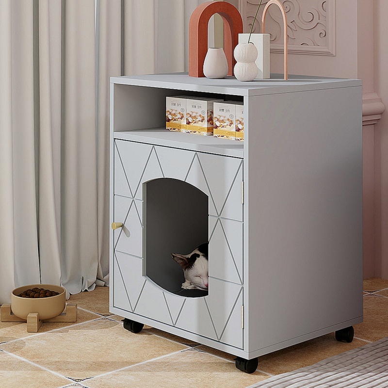 17"W Cat Litter Box Enclosure, Modern Pet Crate Hidden Litter Box Indoor Cat House Side Table