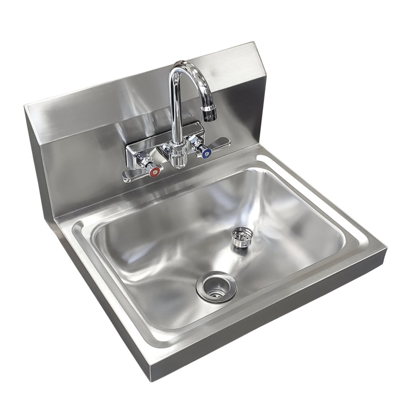 17" X 15" X 5" Stainless Steel Hand Sink | Commercial Wall Mount Hand Basin With Gooseneck Faucet, Strainer, Back Splash | NSF Certified | Perfect For Restaurants, Bars, Stores, Kitchen