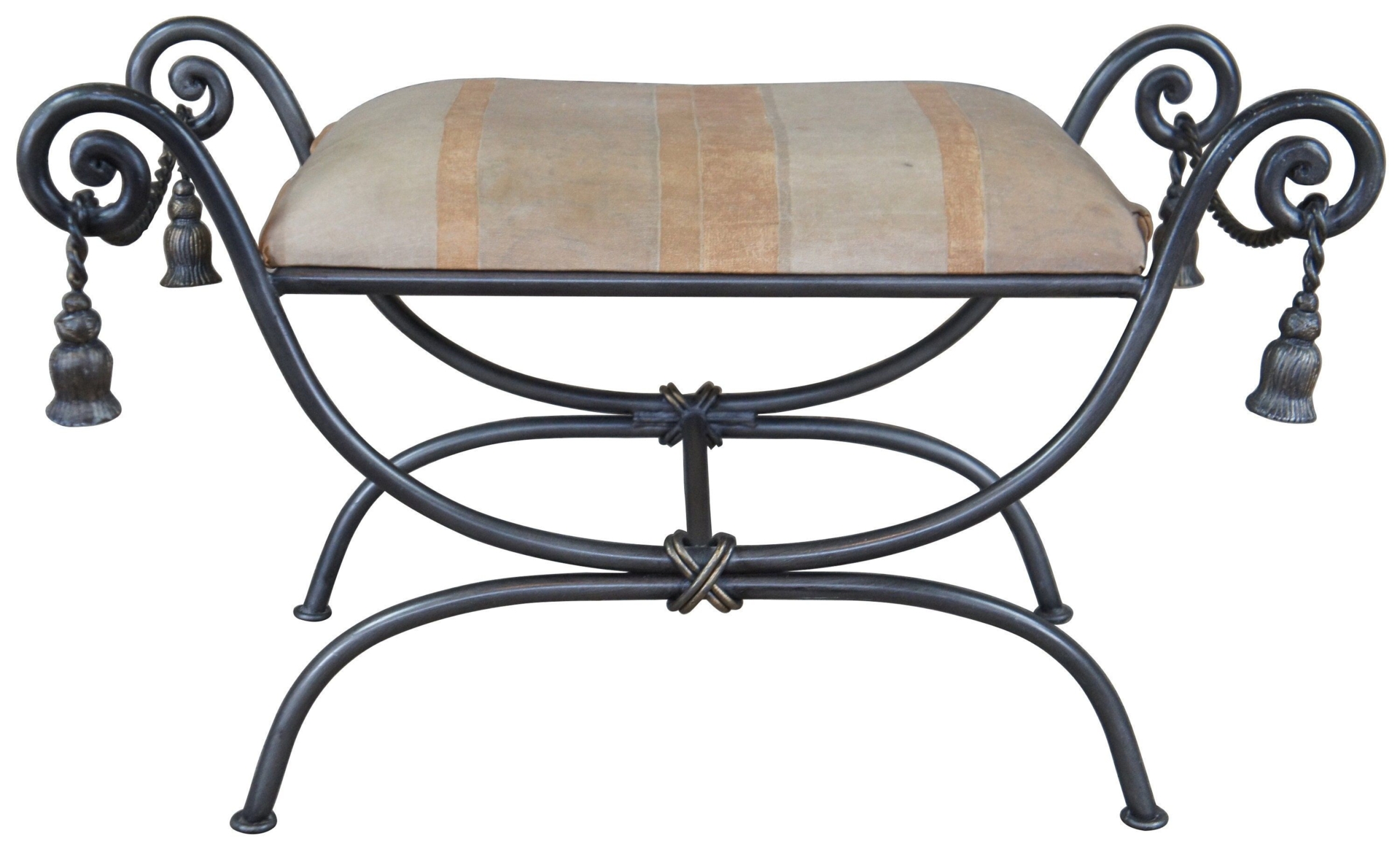 2001 Ethan Allen Iron Scrolled Window Bench Vanity Stool Footrest Seat 13-7167