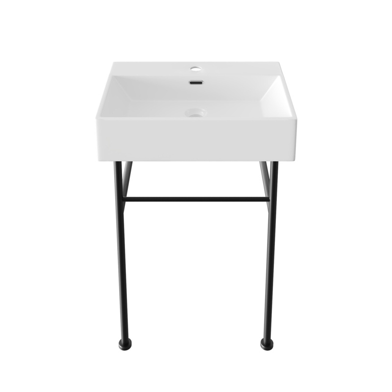 24" White Ceramic Console Bathroom Sink with Overflow