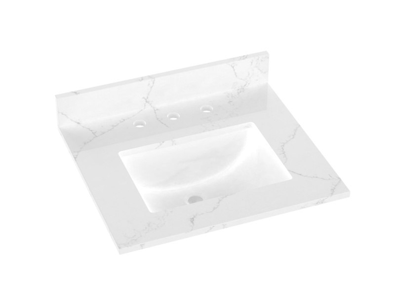 25'' Quartz Single Vanity Top with Sink and 3 Faucet Holes
