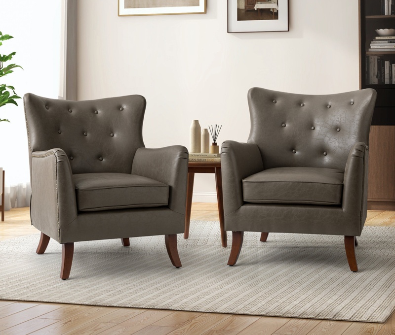 29.5" W Tufted Vegan Leather Armchair