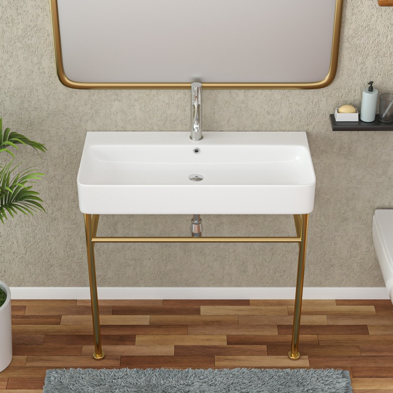 29.7'' Tall Ceramic Rectangular Console Bathroom Sink with Overflow