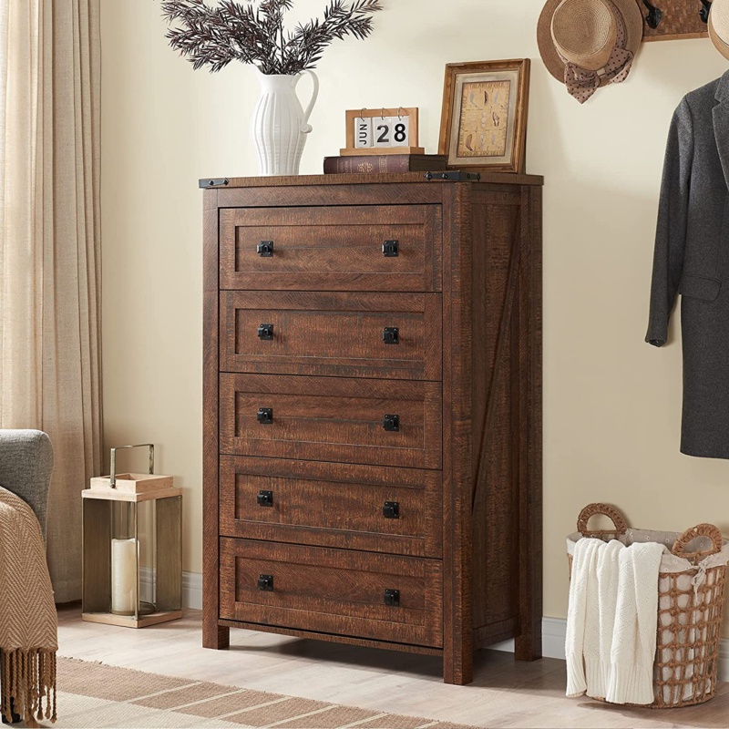 31.25'' W Farmhouse 5 Drawers Dresser Organizer, Tall Chest of Drawers for Bedroom