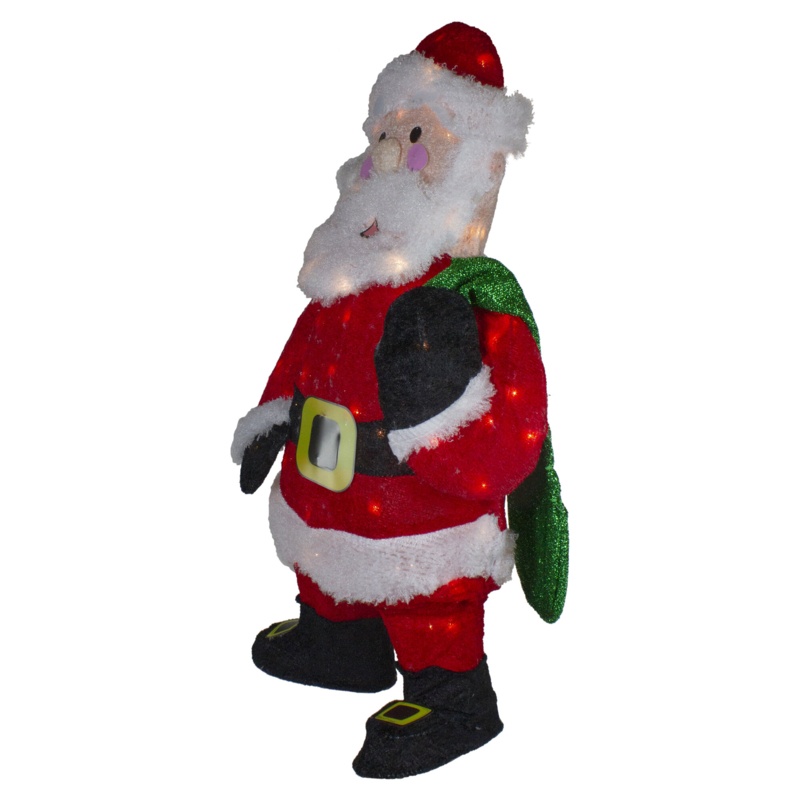 32" Lighted Chenille Santa with Gifts Outdoor Christmas Decoration