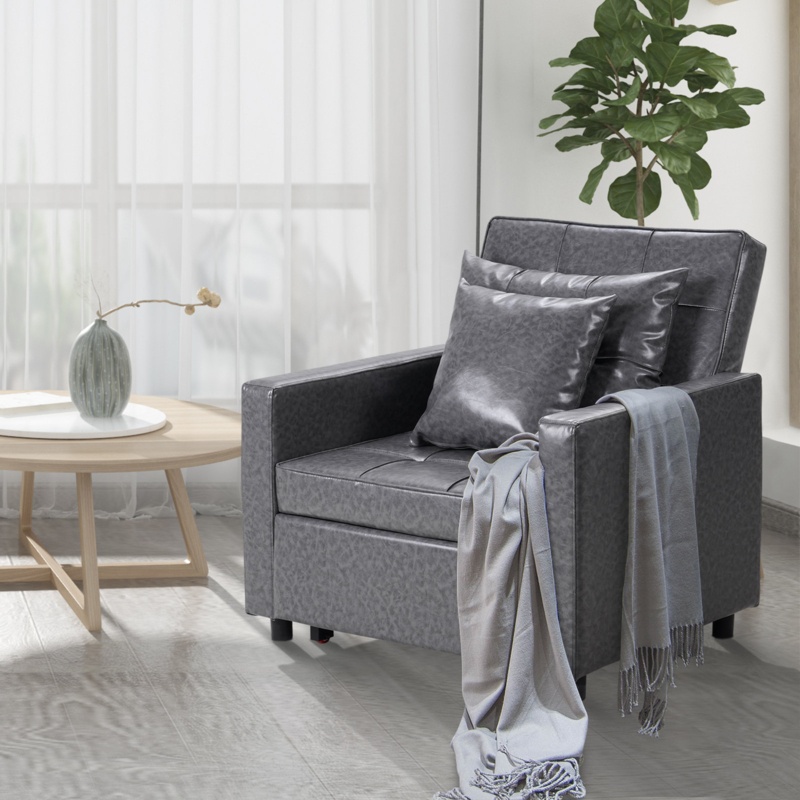 35.4'' Wide Tufted Leather Convertible Chair With Adjustable Backrest
