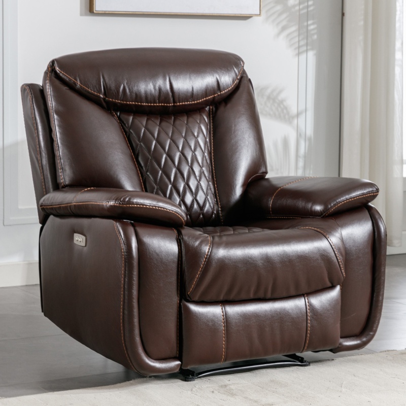 40" Wide Leatherette Diamond Trimmed Backrest Power Recline Chair