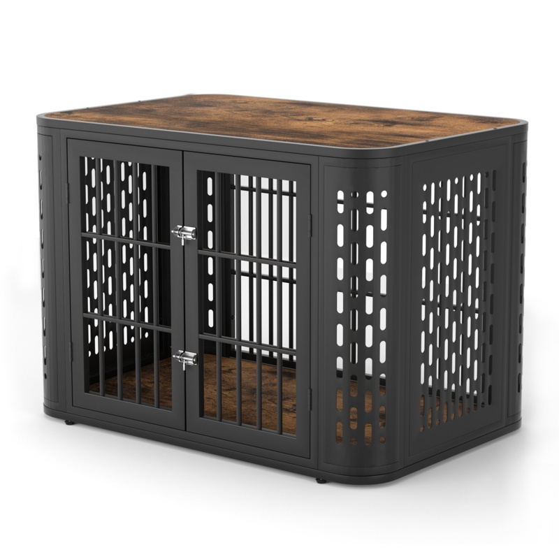 42 Inch Rounded Corner Dog Crate Furniture, Heavy Duty Kennel for Medium and Large Dogs, Decorative Pet Cage End Table Indoor