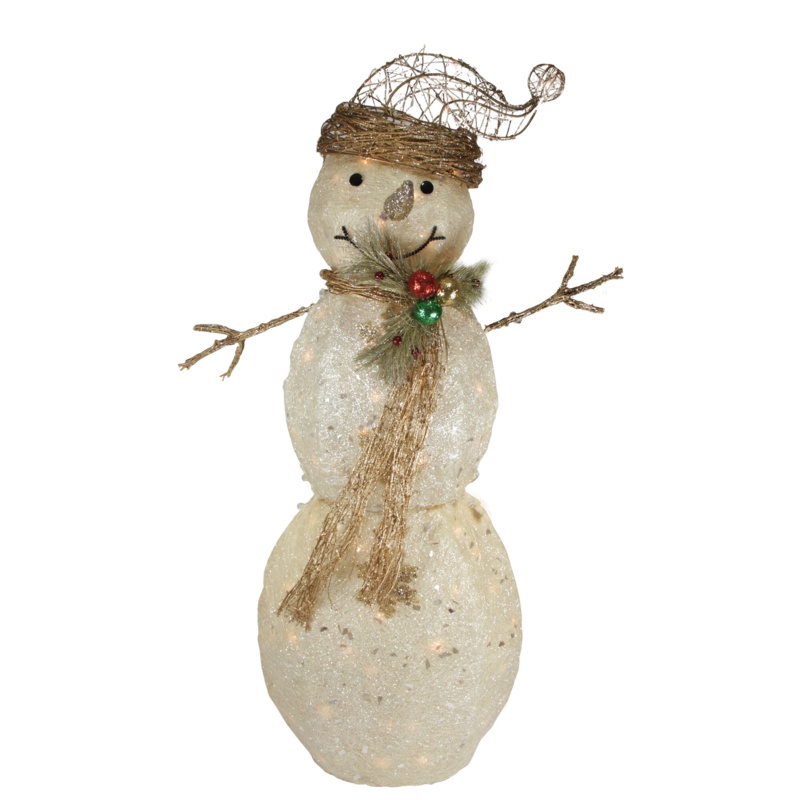 43" Lighted White and Gold Snowman Outdoor Christmas Decoration