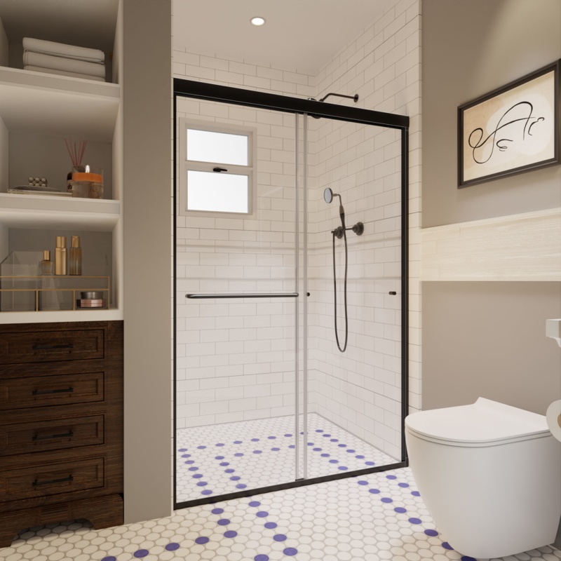 44'' - 48'' W x 72'' H Double Sliding Semi-Frameless Shower Door with Clear Glass