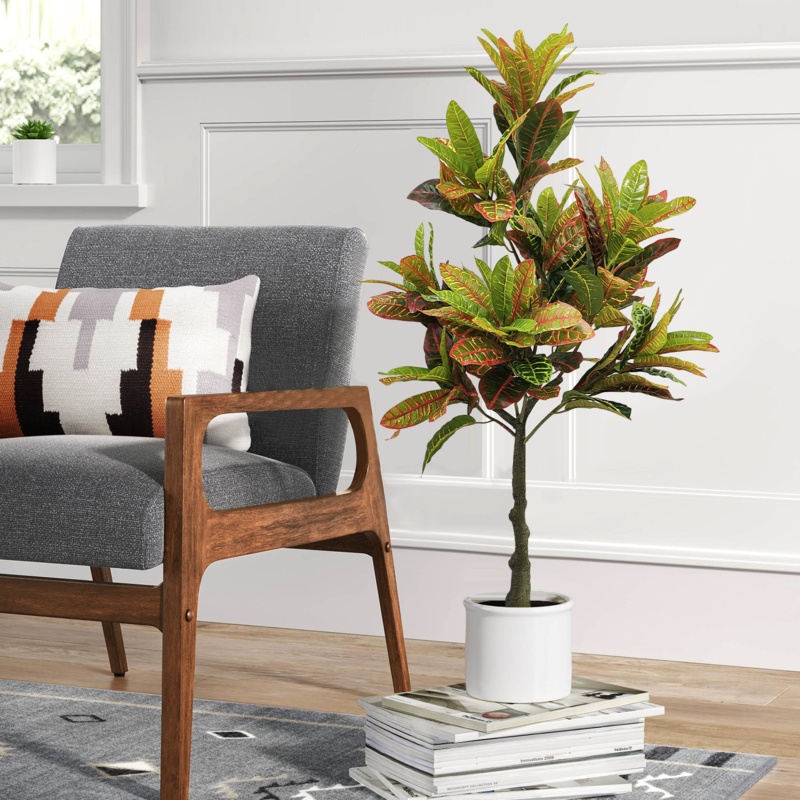 47.24'' Faux Variegated Leafcroton Tree in Plastic Pot