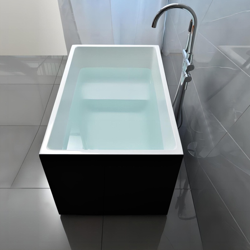 47" L x 27.5" W CUPC Certified Freestanding Soaking Acrylic Small Bathtub with Seat for Small Space