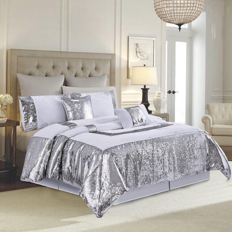 5 Piece Reversible Bowen Glitter Flip Sequins Comforter Set