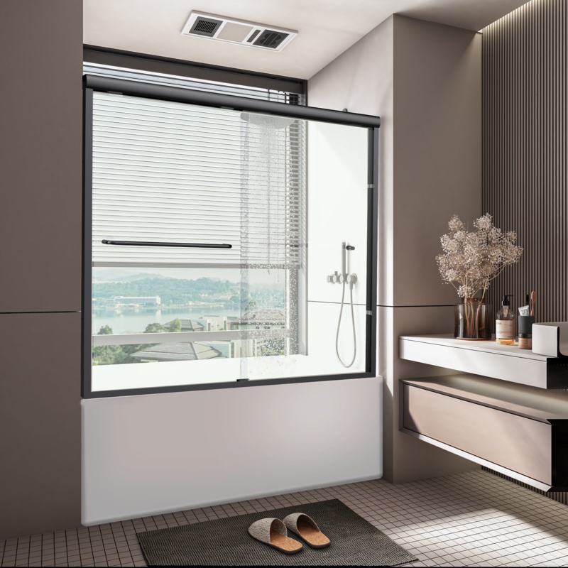 55" - 59" W x 56" H Double Sliding Semi-Frameless Tub Door