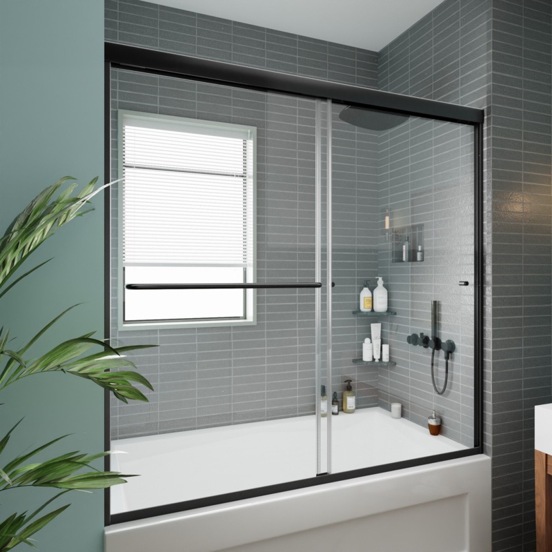 56'' - 60'' W x 58'' H Double Sliding Semi-Frameless Tub Door with Clear Glass
