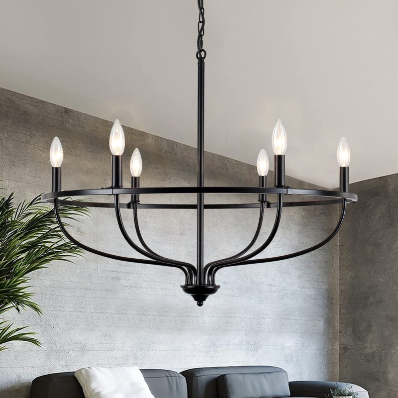 6 - Light Dimmable Wagon Wheel Chandelier
