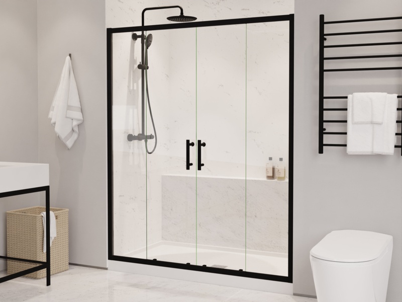 60'' - 60.4'' W x 70'' H Double Sliding Framed Shower Door with Clear Glass