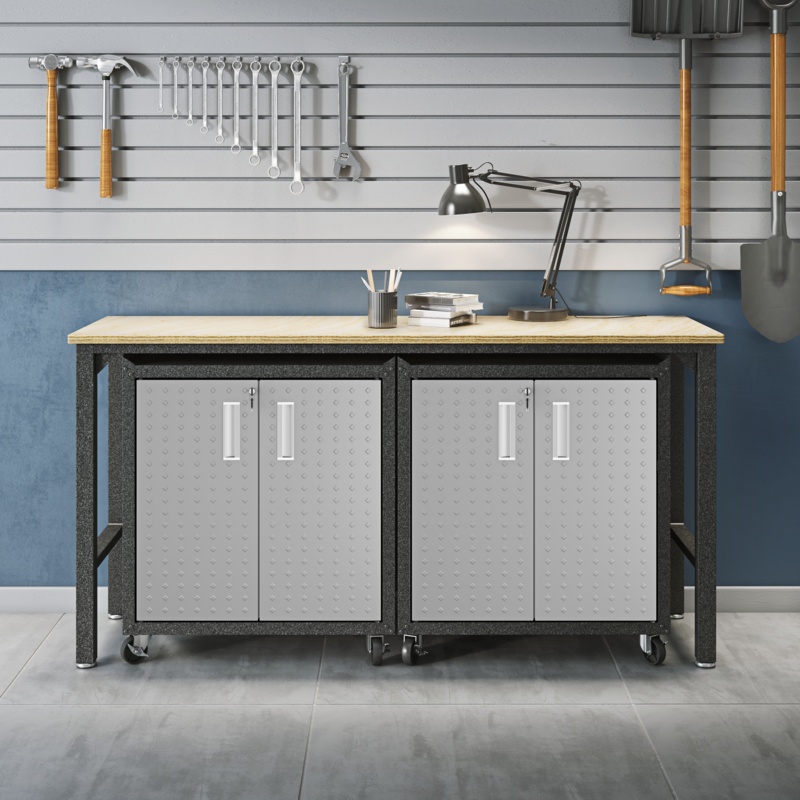 72.4'' W Manufactured Wood Top Workbench with Wheels