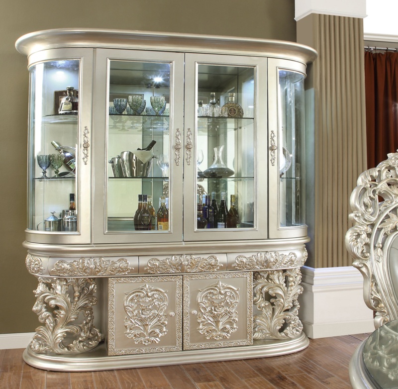76.6'' Wide Curio Cabinet with Glass Shelf in Champagne