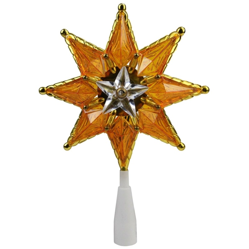 8" Amber Mosaic Star Christmas Tree Topper - Clear Lights