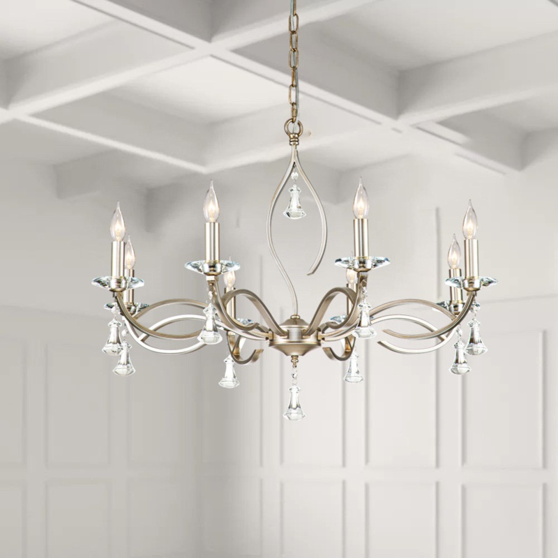 8 - Light Distressed Metal With Crystal Candle Style Chandelier