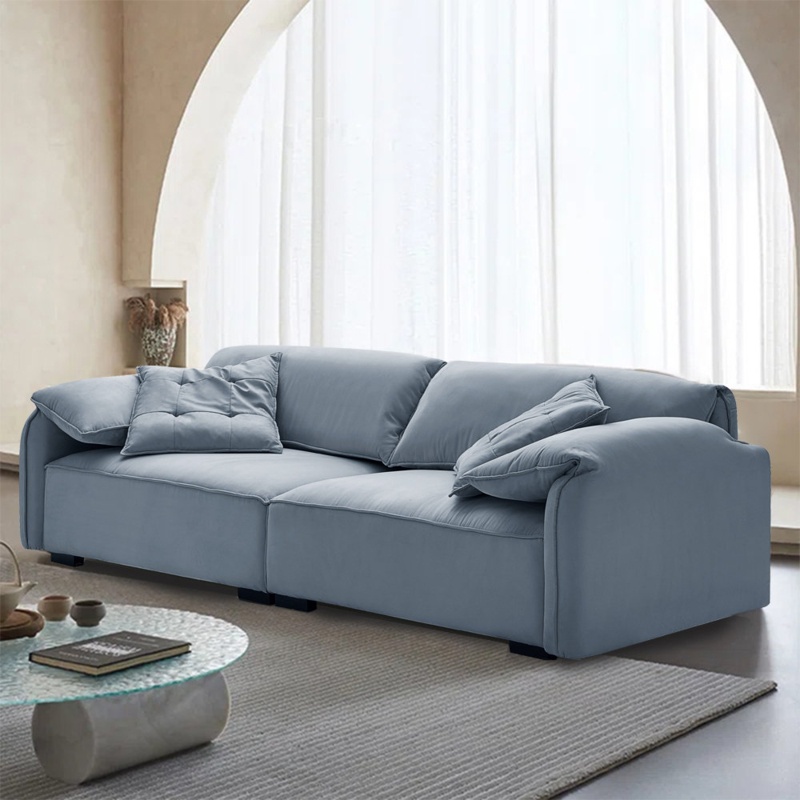 82.68" Cotton Square Arm Modular Sofa with Reversible Cushions
