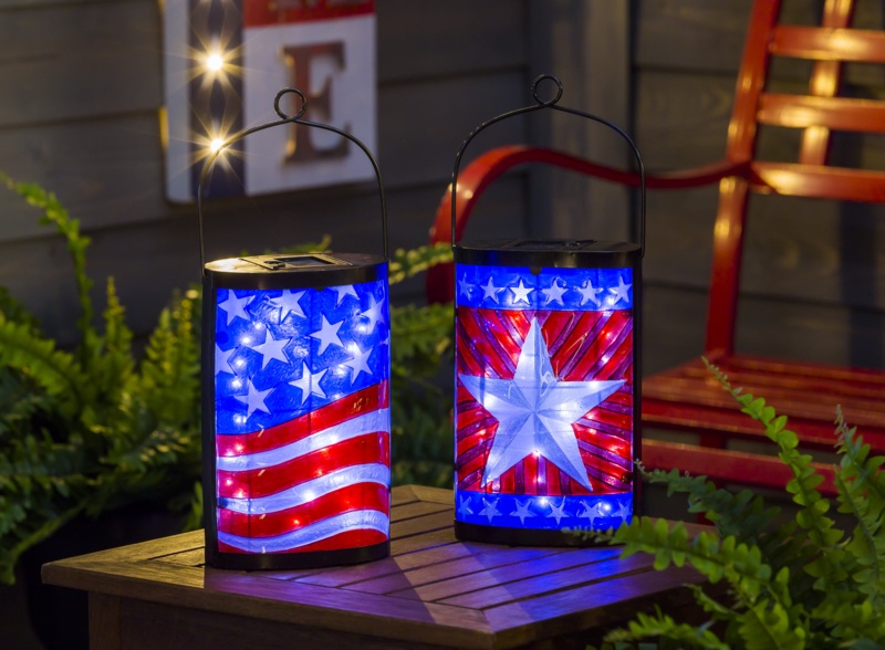 9.3" Red, White and Blue Solar Powered Patriotic LED Outdoor Lantern