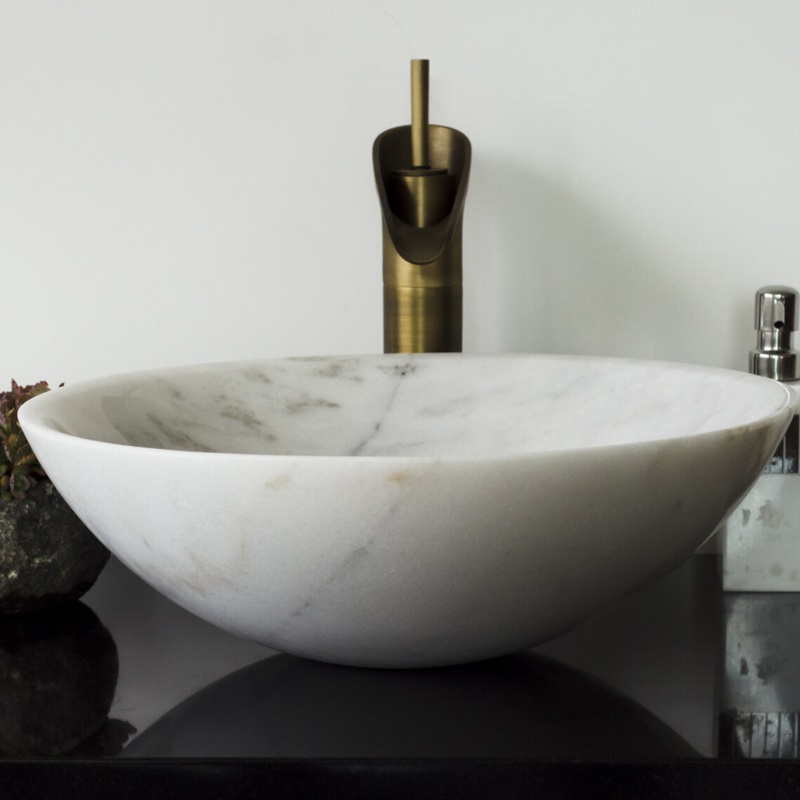 AA Warehousing 16.5'' Off-white/White/Gray Stone Circular Vessel Bathroom Sink