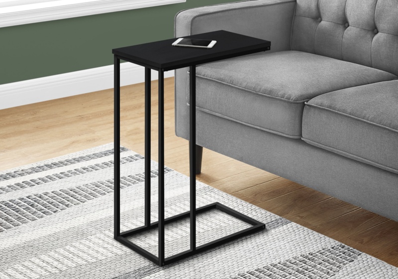 Accent Table, C-shaped, End, Side, Snack, Living Room, Bedroom, Metal, Laminate, Grey, Black