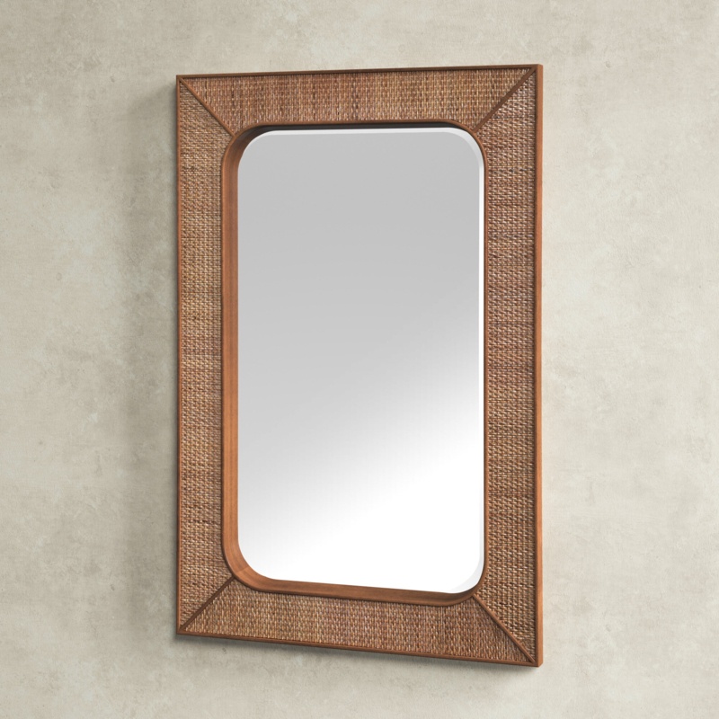 Adame Rectangle Wood And Rattan Wall Mirror