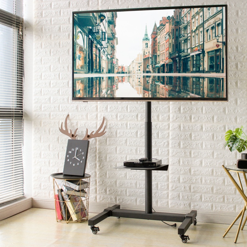 Addisun Black Floor Stand Mount with Shelving, Holds up to 88 lbs