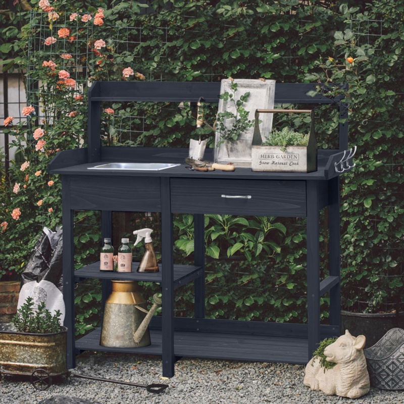 Ailani Fir Potting Bench with Stainless Sink