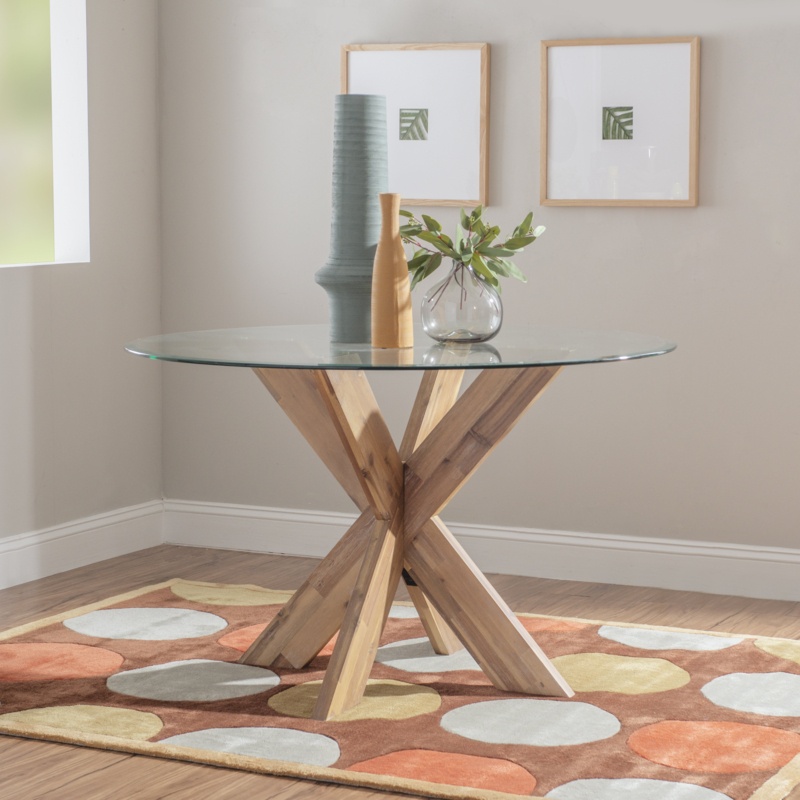 Alejoa 48" Glass Top Solid Wood Base Dining Table