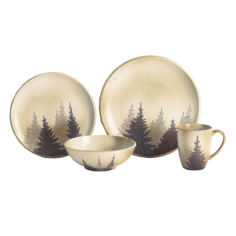 Alifan Clearwater Pines Ceramic Southwestern Rustic Lodge 16 Piece Dinnerware Set
