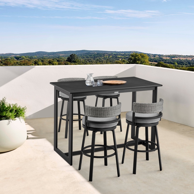 Alirra 5 Piece Outdoor Bar Table Set in Aluminum with Gray Cushions