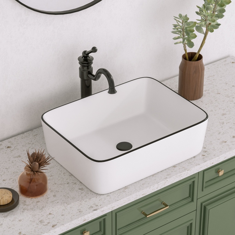 Ally 19" White Ceramic Rectangular Vessel Bathroom Sink