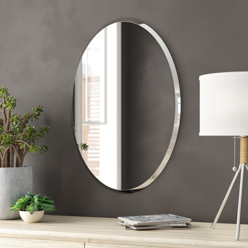 Almondsbury Frameless Oval Wall Mounted Beveled Bathroom Vanity Mirror