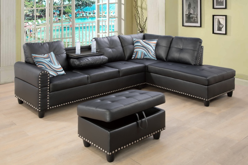 Alston 97.2” Wide Faux Leather Sofa & Chaise with Ottoman