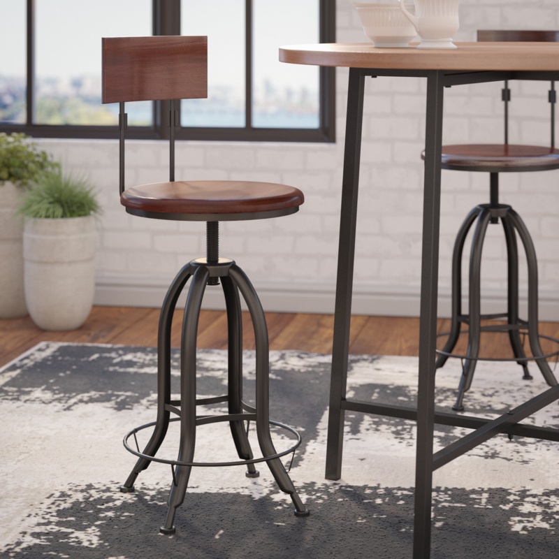 Altamirano Swivel Solid Wood Adjustable Height Stool