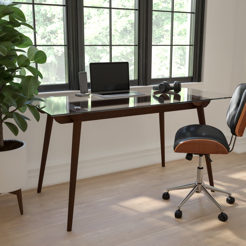 Aluino 31.5'' x 55'' Solid Wood Table with Clear Glass Top